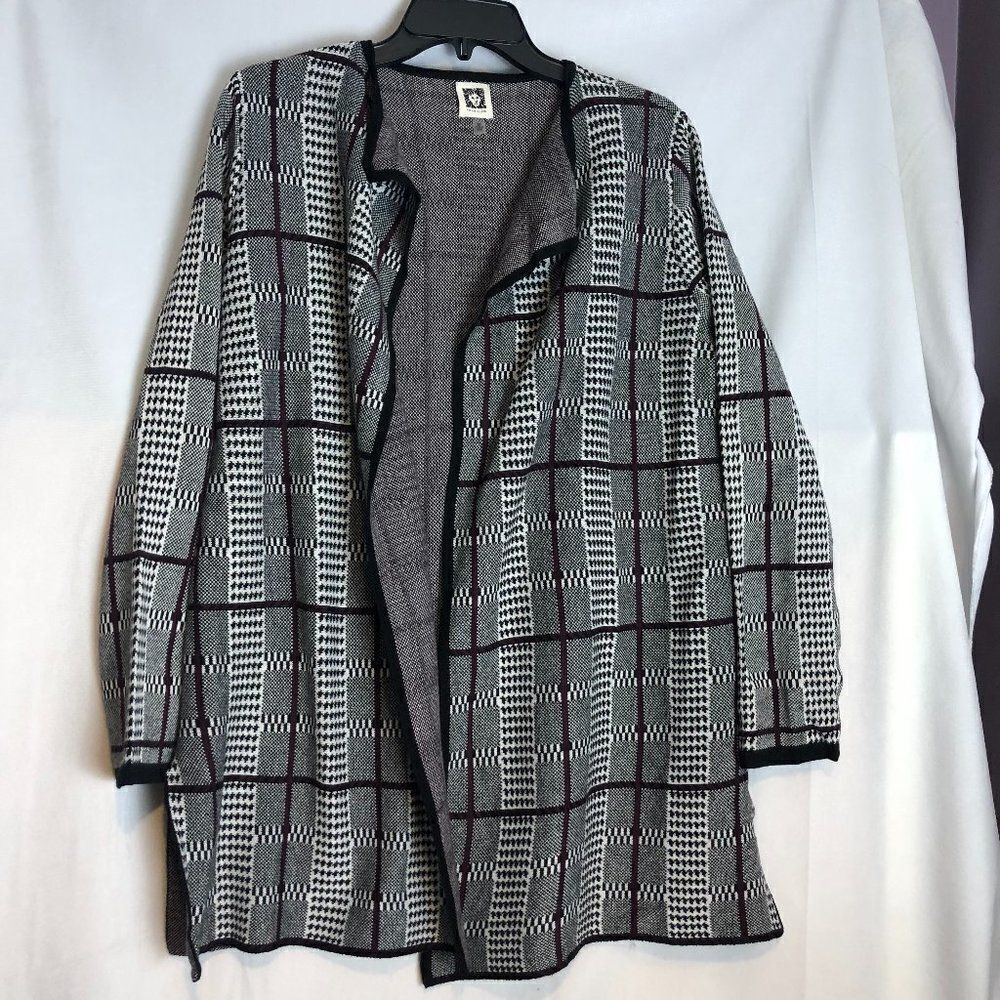 Anne Klein Long Open Sweater Cardigan Size M Black Multi Color.         RS